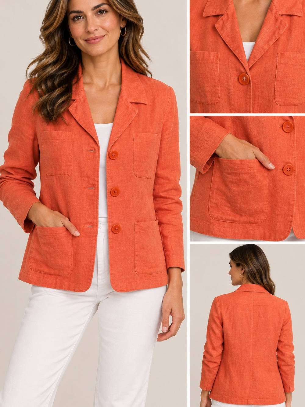 Talbots Coral-Orange Button Front Blazer Jacket